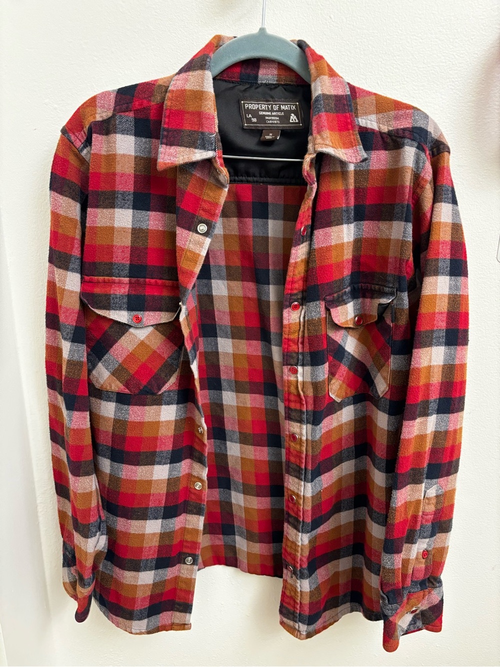 Matix Red Plaid Button-Down Flannel Shirt  Men’s Medium 100% Cotton